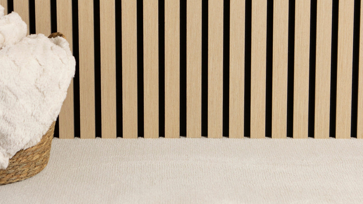 Light oak acoustic slat wall panels