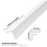 Brilliant White corner and top trim dimensions 2400 x 25 x 25 mm